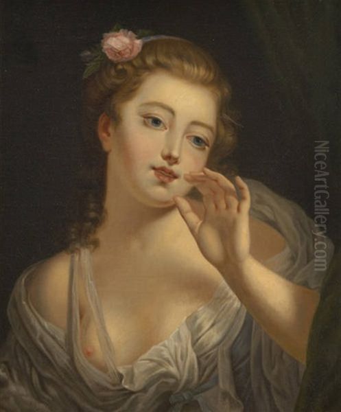 Jeune Fille A La Rose Dans Les Cheveux by Jean Baptiste Greuze