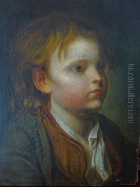 Portrait De Jeune Garcon Aux Cheveux Bruns Oil Painting by Jean Baptiste Greuze