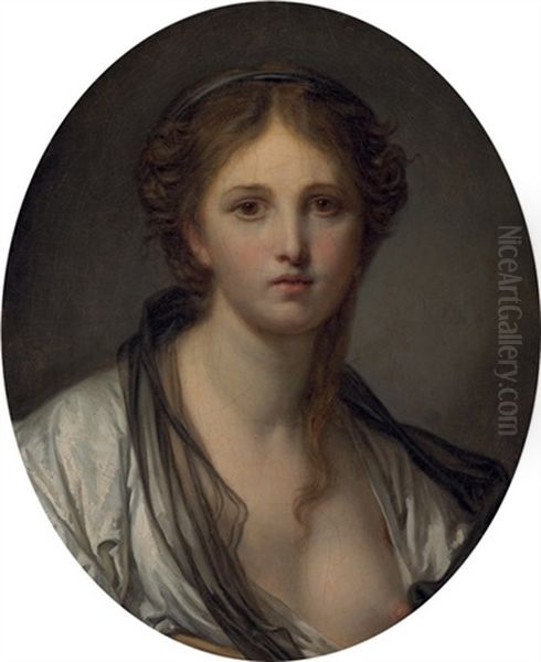 Portrait Of A Young Woman With A Black Scarf Oil Painting by Jean Baptiste Greuze