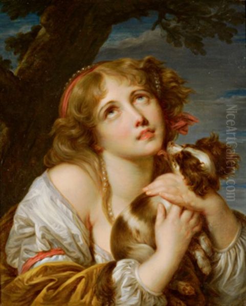 Madchen Mit Hund Oil Painting by Jean Baptiste Greuze