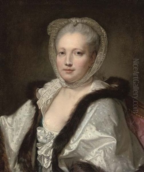 Portrait Of A Lady In A Fur Trimmed Shawl Oil Painting by Jean Baptiste Greuze