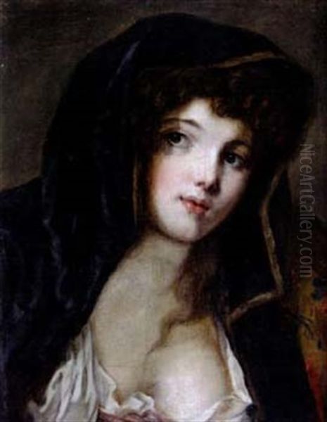 Portrait De Femme Au Capuchon Oil Painting by Jean Baptiste Greuze