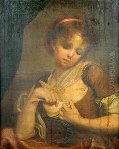 Portrait Of A Girl With A Canary Oil Painting by Jean Baptiste Greuze