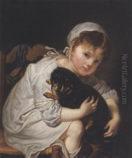 Kleines Madchen Mit Hund Oil Painting by Jean Baptiste Greuze