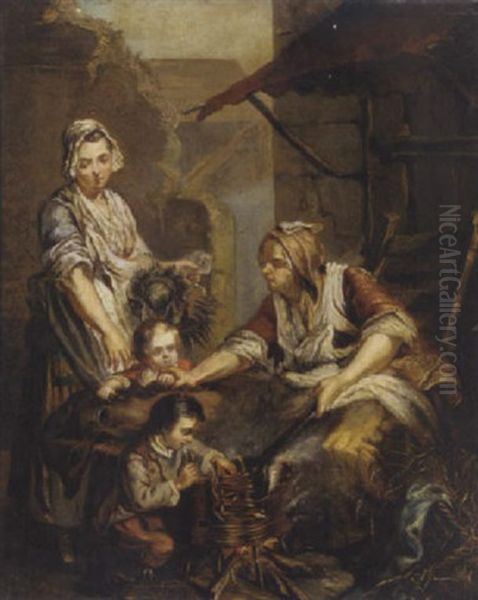 The Chestnut Roasters Oil Painting by Jean Baptiste Greuze