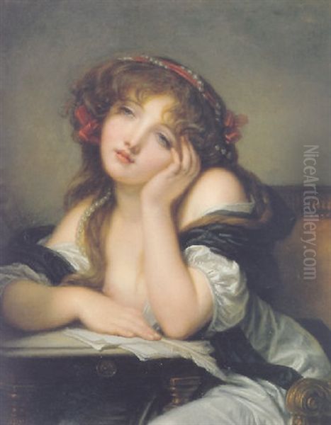 A Young Woman Writing A Letter Oil Painting by Jean Baptiste Greuze