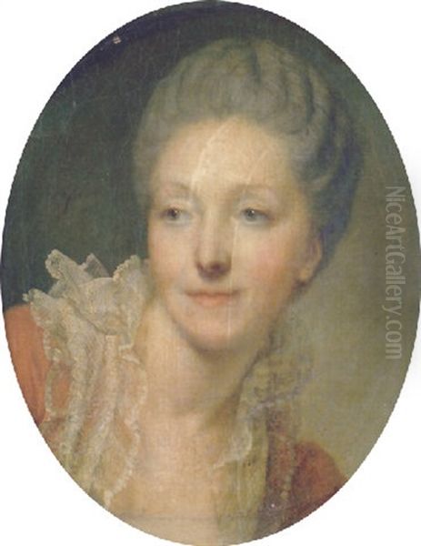 Portrait Of A Lady In A Pink Dress With A White Lace Collar Oil Painting by Jean Baptiste Greuze