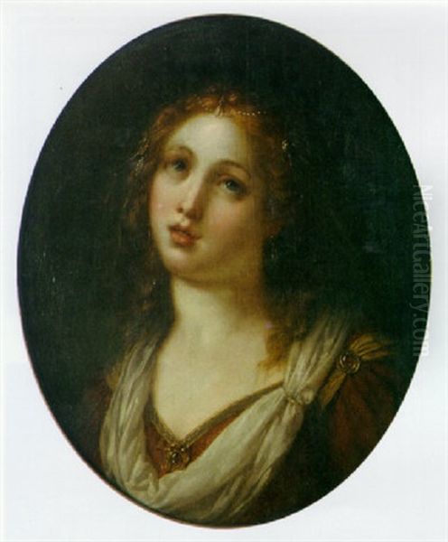 A Portrait Of A Young Lady With Pearls In Her Hair Oil Painting by Jean Baptiste Greuze