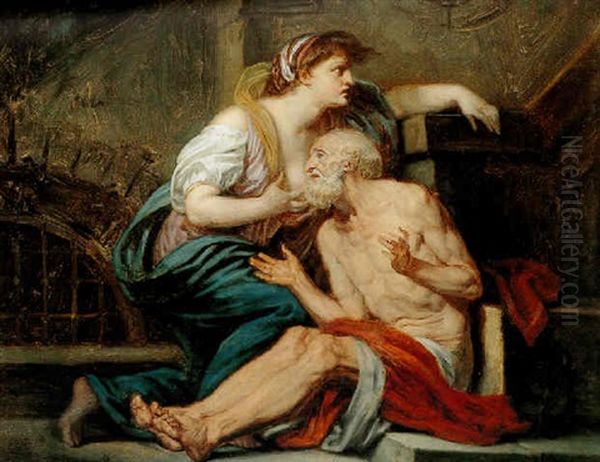 Cimon And Pero: Roman Charity Oil Painting by Jean Baptiste Greuze