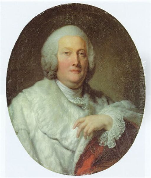 Portrait Of Cardinal De Bernis, Bust-length, In A Fur Coat Oil Painting by Jean Baptiste Greuze