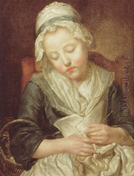 La Tricoteuse Endormie Oil Painting by Jean Baptiste Greuze