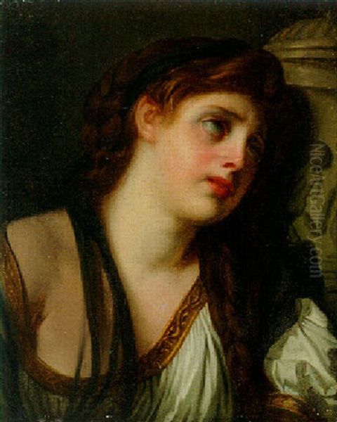 A Young Lady, Bust-length, By A Tomb Oil Painting by Jean Baptiste Greuze