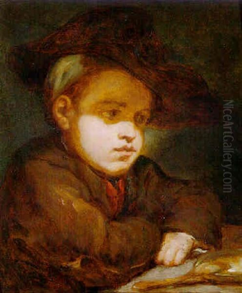 A Young Boy At The Table With A Plate And Spoon (the Little Neapolitan Boy) Oil Painting by Jean Baptiste Greuze