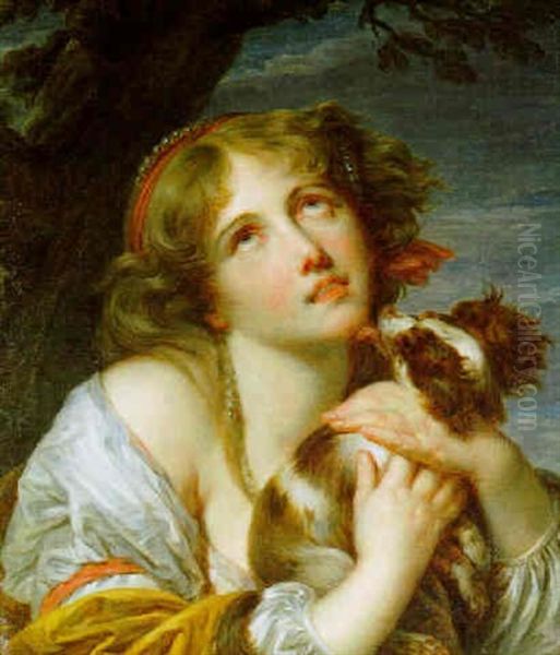 Maedchen Mit Huendchen Oil Painting by Jean Baptiste Greuze