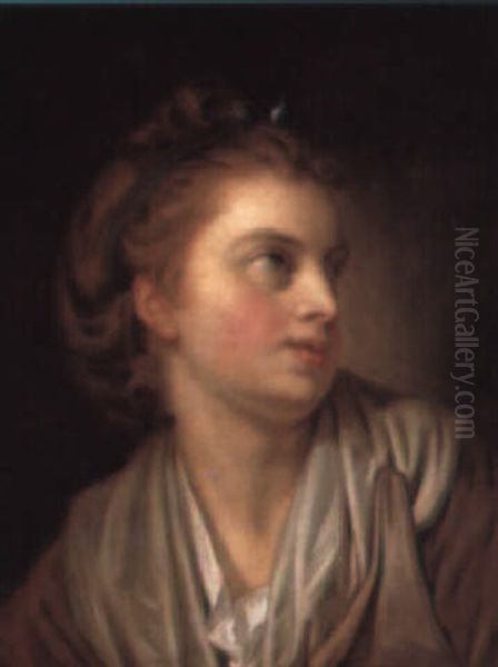 A Girl In A Pale Grey Dress Oil Painting by Jean Baptiste Greuze