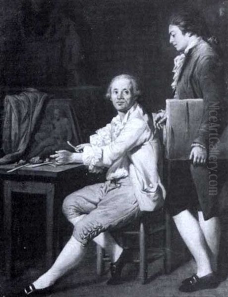 An Artist With His Student In A Studio Oil Painting by Jean Baptiste Greuze