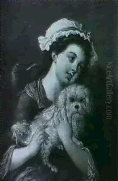 A Girl Seated Holding A Dog Oil Painting by Jean Baptiste Greuze