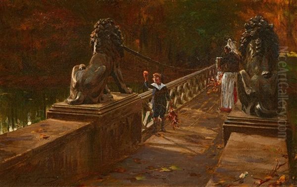 Auf Der Lowenbrucke Im Berliner Tiergarten Oil Painting by Fritz Greve