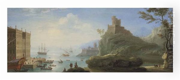 Capriccio Of A Mediterranean Harbour Oil Painting by Charles-Leopold Grevenbroeck