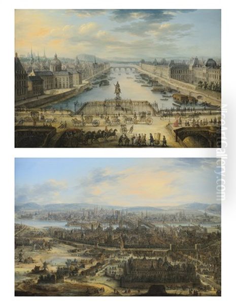 La Seine Vue Du Pont Neuf Vue De Paris Avec L'hopital De Saint-louis (pair) Oil Painting by Charles-Leopold Grevenbroeck