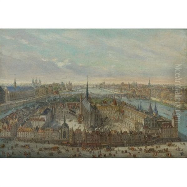 View Of Paris With The Sainte-chapelle Oil Painting by Charles-Leopold Grevenbroeck