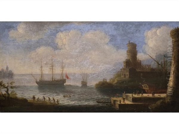 Grosssegler Vor Hafen Und Burg Oil Painting by Charles-Leopold Grevenbroeck