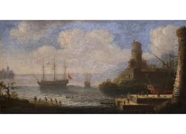 Grosssegler Vor Hafen Und Burg by Charles-Leopold Grevenbroeck