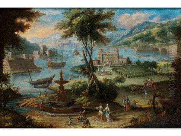 Barocke Fantasielandschaft Mit Figurenstaffage Oil Painting by Orazio Grevenbroeck