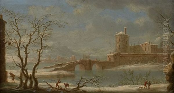 Paysage D'hiver Au Pont Oil Painting by Orazio Grevenbroeck