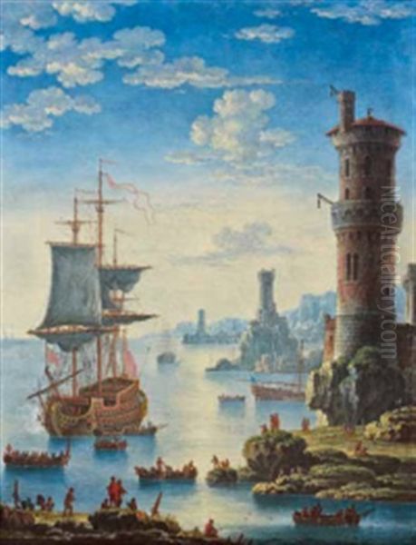 Marine Animee De Personnages A L'entree D'un Port Oil Painting by Orazio Grevenbroeck