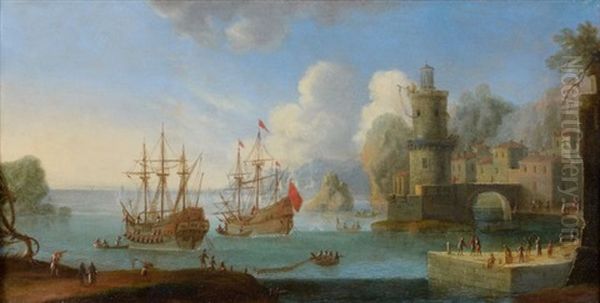 Vaisseaux Amarres Dans Un Port Mediterraneen Oil Painting by Orazio Grevenbroeck