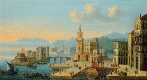 Veduta Fantastica Di Citta Portuale Oil Painting by Orazio Grevenbroeck