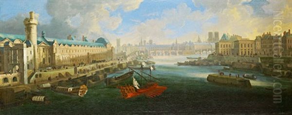 Vue De Paris, La Seine Et Le Louvre Oil Painting by Orazio Grevenbroeck