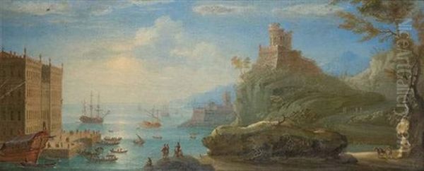 Rivage Mediterraneen Borde De Monuments Au Soleil Couchant Oil Painting by Orazio Grevenbroeck