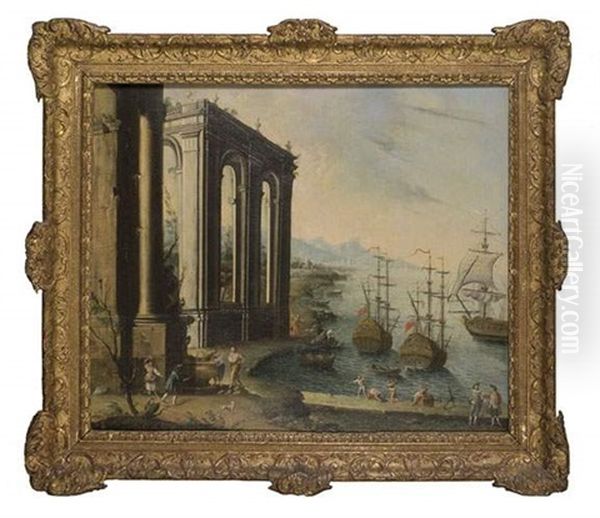 Navires Anglais Pres D'une Arcade Oil Painting by Orazio Grevenbroeck