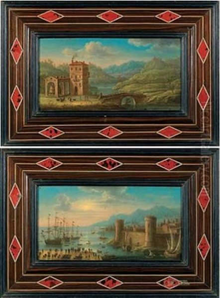 Trois Voiliers Dans La Rade D'un Port De La Mediterranee (malte?) (+ Vue Des Vignobles Dans La Campagne Maltaise Au Moment Des Vendanges; Pair) Oil Painting by Orazio Grevenbroeck