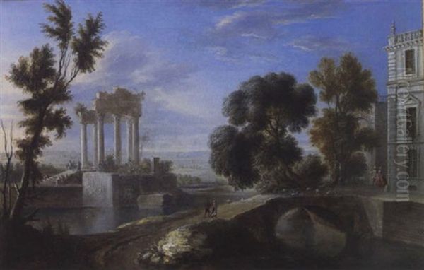 Paysage De Fantaisie Anime Avec Ruines Antiques Et Palais Oil Painting by Orazio Grevenbroeck