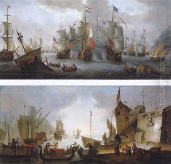 Die Vier-tage-seeschlacht Zwichen Der Hollandischen Und Englischen Flotte 1666 Oil Painting by Orazio Grevenbroeck