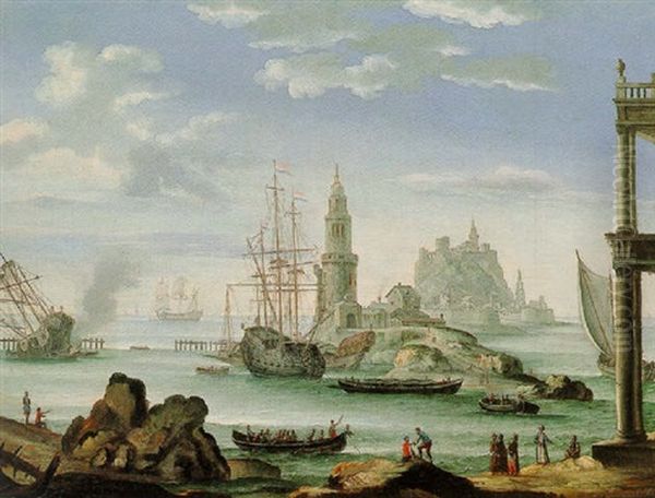 Port Scene Oil Painting by Orazio Grevenbroeck