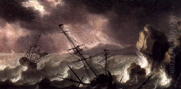 A Shipwreck In Stormy Seas Oil Painting by Orazio Grevenbroeck