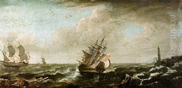 Shipping Scene On Stormy And Calm Seas Oil Painting by Orazio Grevenbroeck