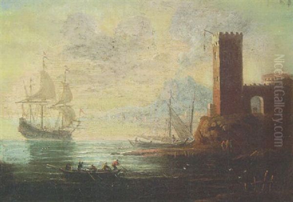 Mediterranean Port With Dutch Men-o'-war And Other Shipping At Anchor Oil Painting by Orazio Grevenbroeck