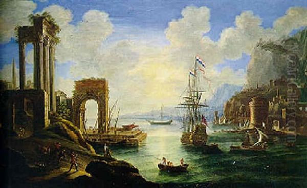 Vue D'un Port Imaginaire En Mediterranee Oil Painting by Orazio Grevenbroeck