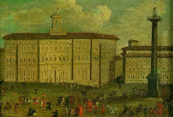 A View Of The Palazzo Colonna, Rome Oil Painting by Orazio Grevenbroeck