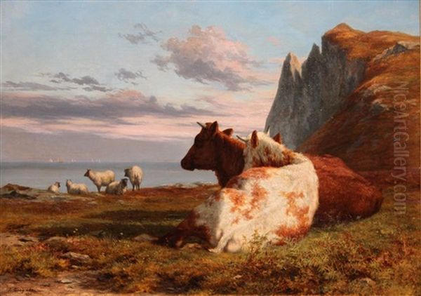 Cattle On The Hill, Howth, Co Dublin Oil Painting by Alfred Grey