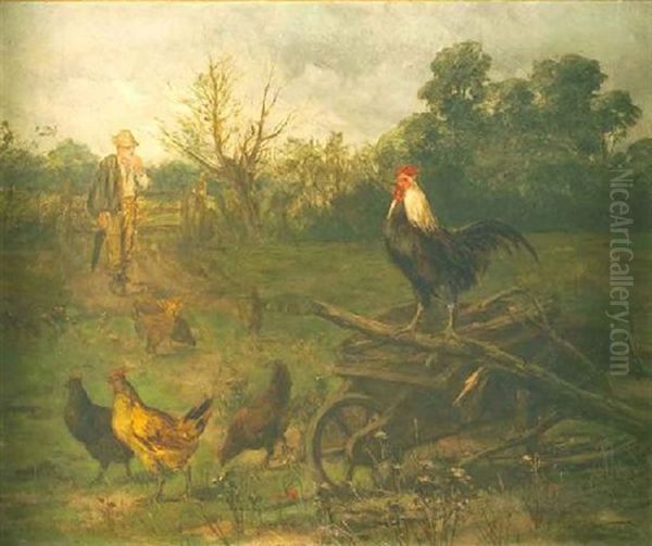 Farmyard Scene Oil Painting by Alfred Grey