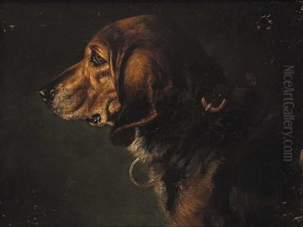 Study Of The Head Of A Celebrated Blood Hound, The Property Of William Drewett, Esq., Portobello Gardens Oil Painting by Charles Grey