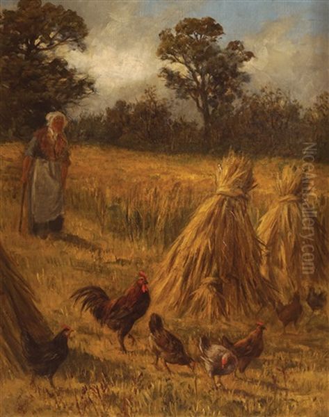 Figure With Chickens In A Cornfield Oil Painting by James, R.H.A. Grey