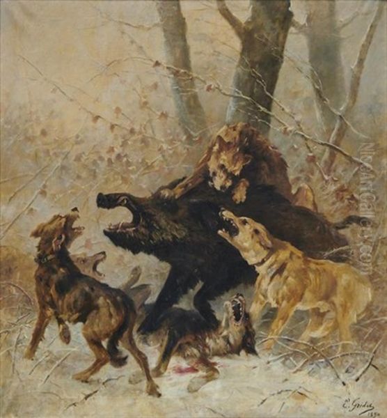 Chasse Au Sanglier Oil Painting by Joseph Emile Gridel