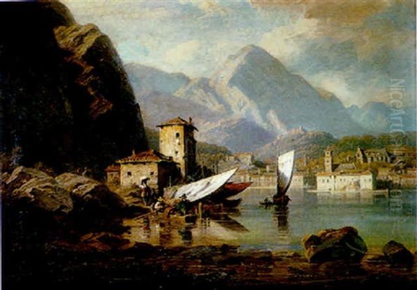 Paisaje Alpino Con Un Lago Oil Painting by Joseph Emile Gridel